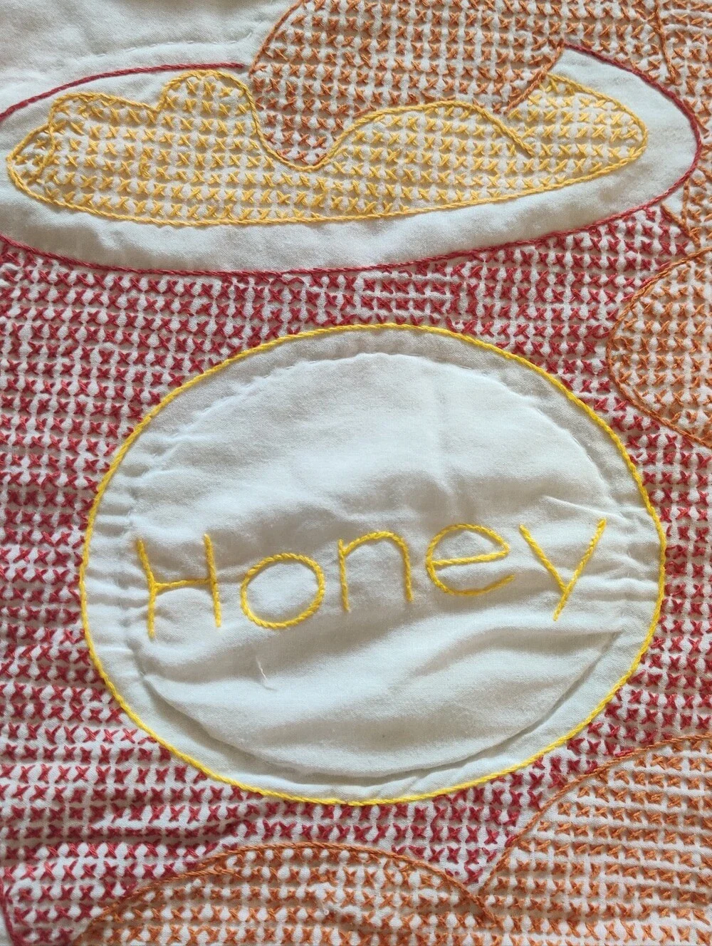 Cross Stitch Busy Bee Baby Blanket Embroidered Honey Bear Green Vintage Handmade